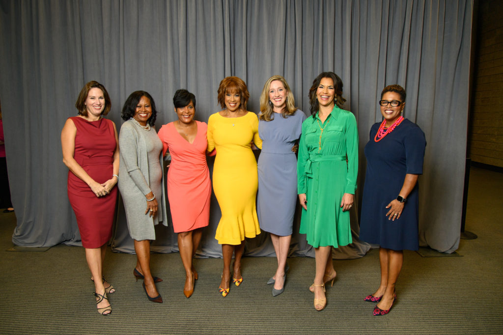 AWF Board Chair Jennifer Hightower, 2019 Numbers Co-Chair Lativia Ray-Alston, Mayor Keisha Lance Bottoms, 2019 Numbers featured speaker Gayle King, AWF CEO Kari B. Love, 2019 Number moderator Fredricka Whitfield, and 2019 Numbers Co-Chair Bentina Chisolm Terry.