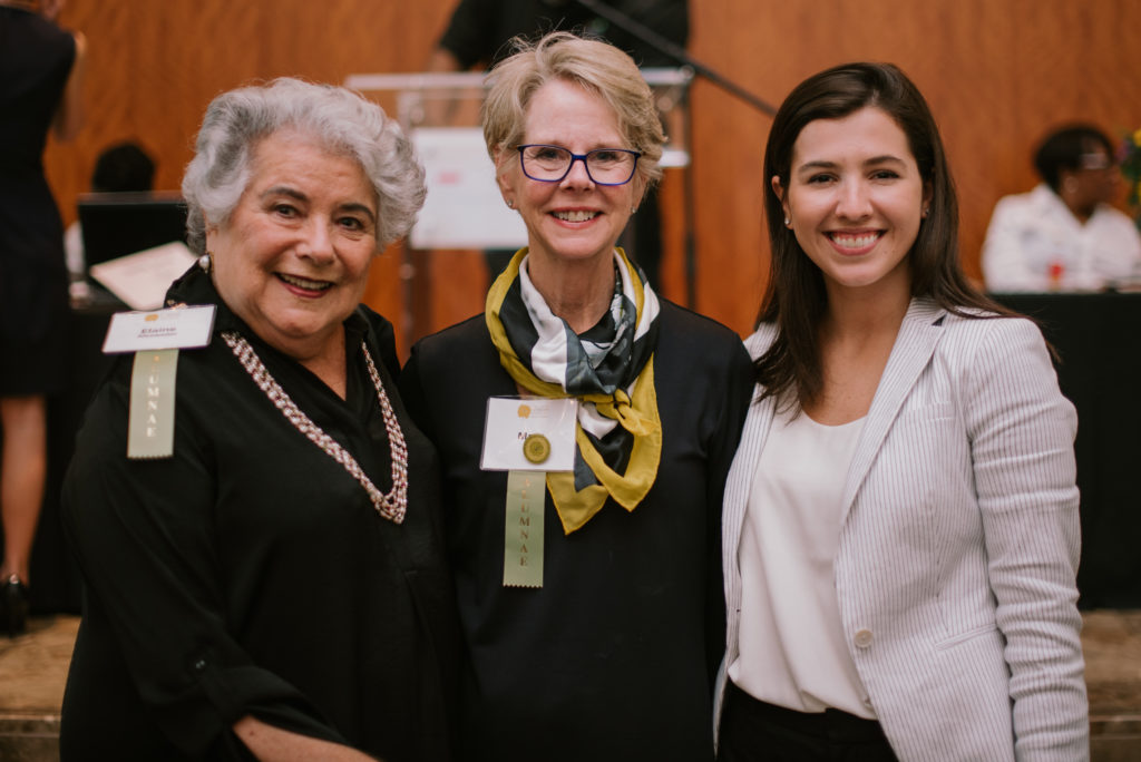 AWF Board Alumnae Elaine Alexander and Mary Gill with guest at the 2017 Women in Law reception.