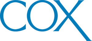 Cox logo. Cox is written in all capital cerulean blue letters against a white background.
