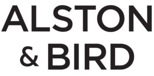 Alston & Bird logo. All capital black letters on a white background spelling out Alston & Bird. Alston stacked above & and Bird.