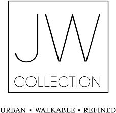 JW Collection logo. JW in large, thin black letters over the word Collection in all capital, black, thin letters on a white background with a thin, black boarder. Underneath are the words Urban, Walkable, Refines in all capital black letters with small black squares in between each word.